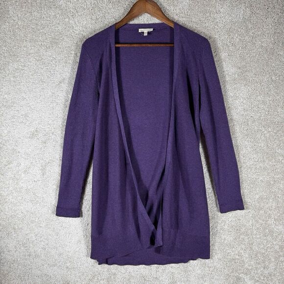 Eileen Fisher Organic Cotton Long Cardigan Small Purple Open Front Sweater Knit - Picture 1 of 10